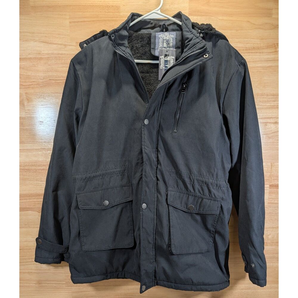 Bleu Grandeur Mens Black Sherpa Lined Hooded Parka Field Jacket XL 20M860-HJ399D